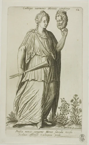 Calliope, Muse of Epic Poetry, plate 12 from Parnassus Biceps by Johann Theodor de Bry Jean-Jacques Boissard, print, 1601