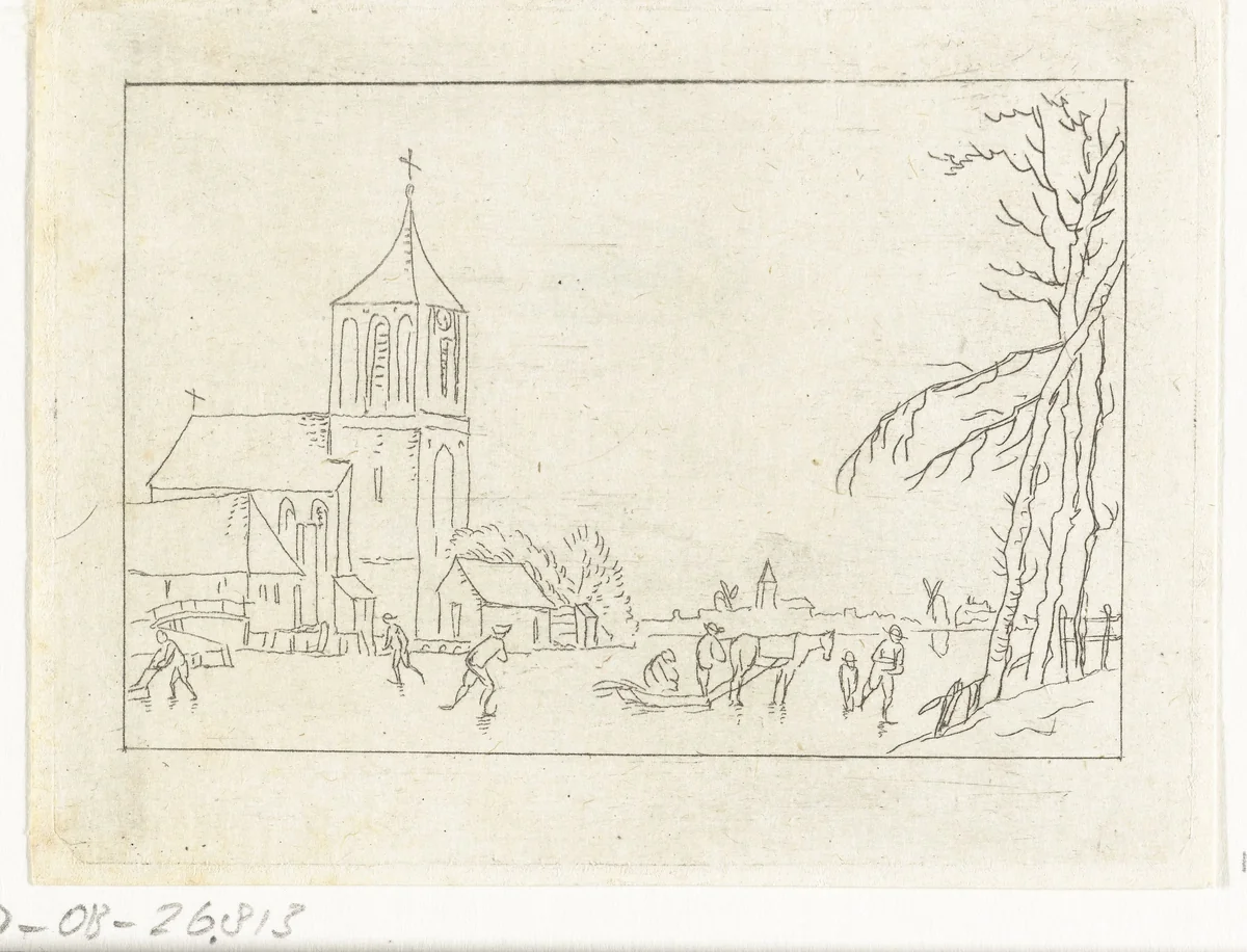 Wintergezicht by Anthonie van den Bos, print, 1778-1838