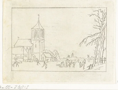 Wintergezicht by Anthonie van den Bos, print, 1778-1838