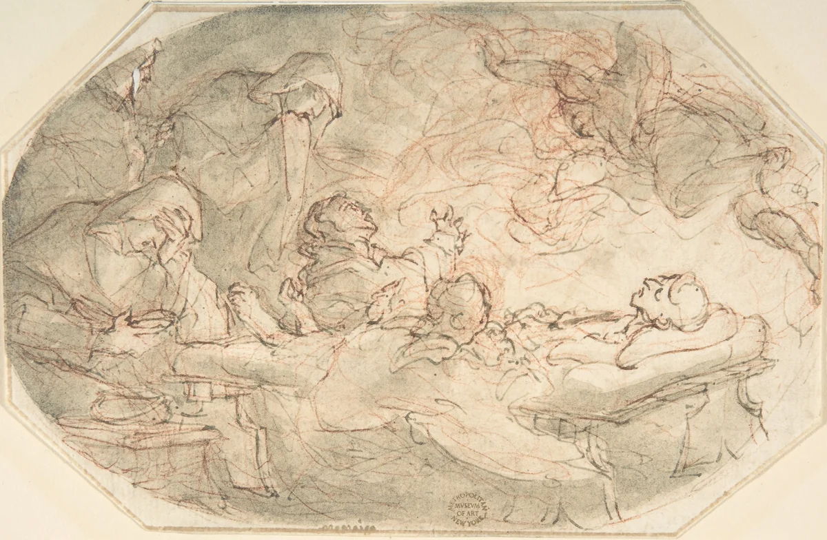Death of a Saint by anonymous, drawing, 1600-1800