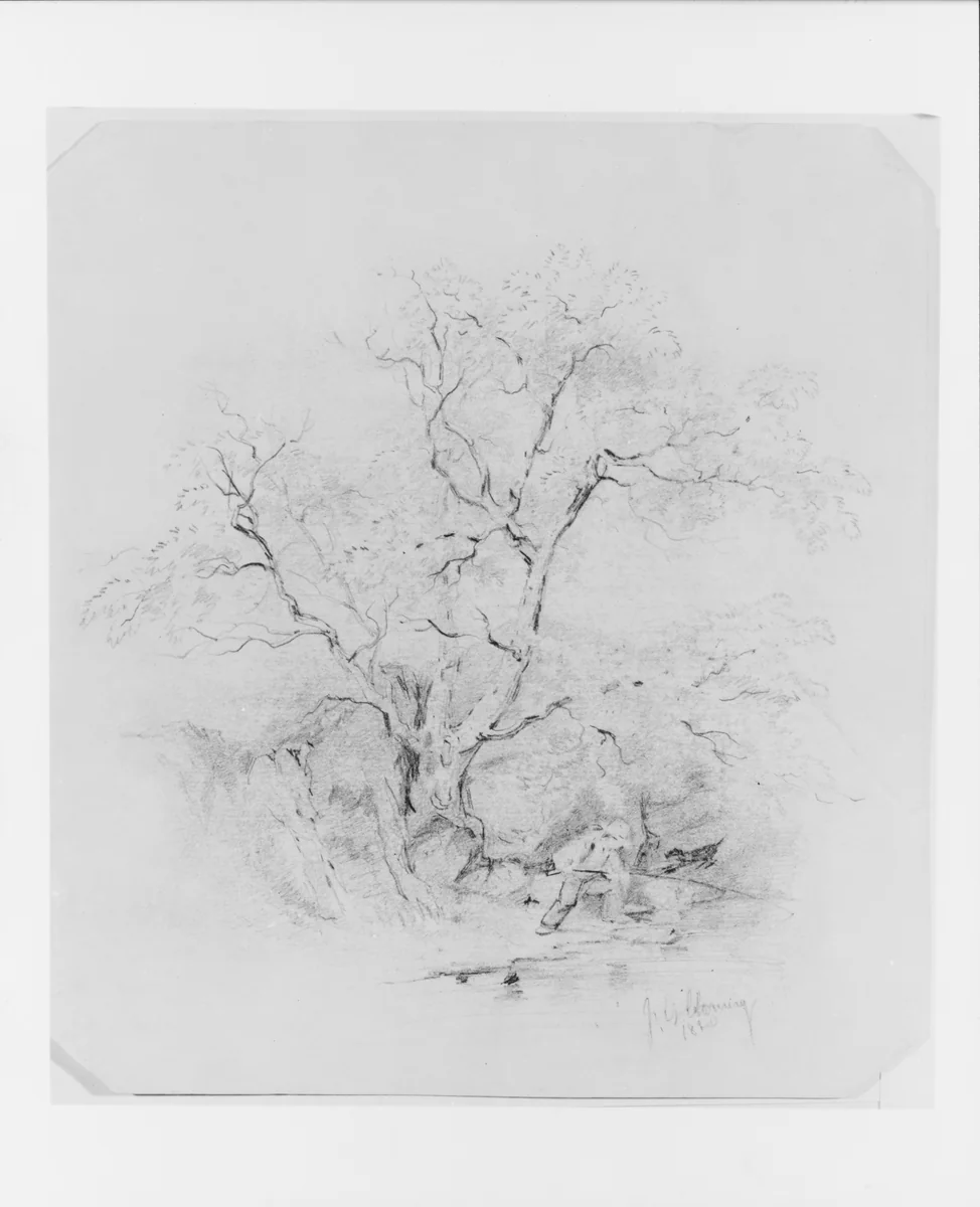 Boy Fishing (from McGuire Scrapbook) by James Clonney, artwork, 1820