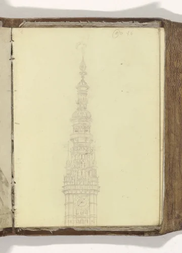 Kerktoren met Fortuna op de spits by anonymous, drawing, 1586
