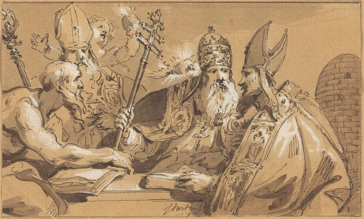 The Four Fathers of the Church by Jacob de Wit, drawing, 1610-1671