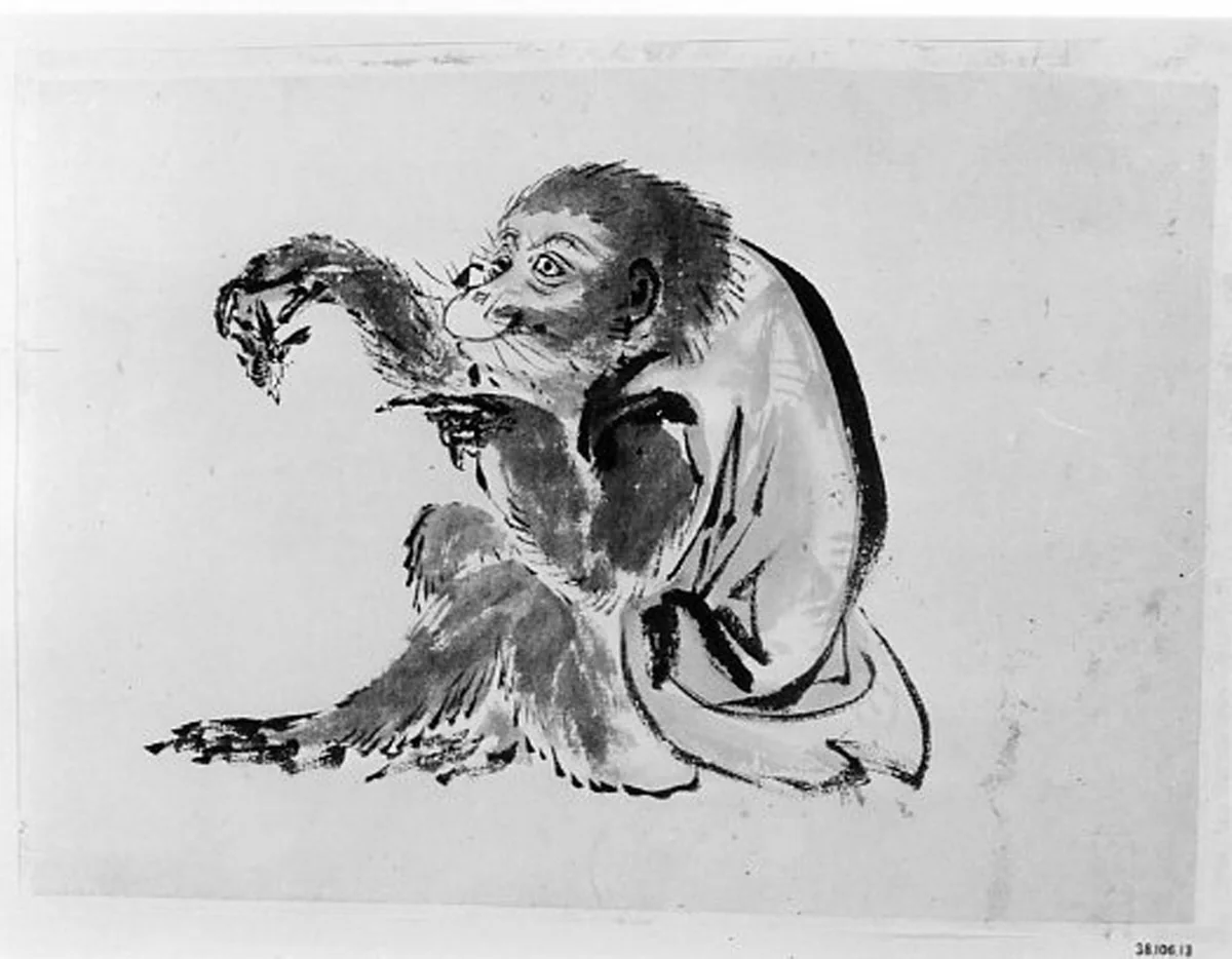 Monkey and Bee by Hokusai School, painting, 1800-1868