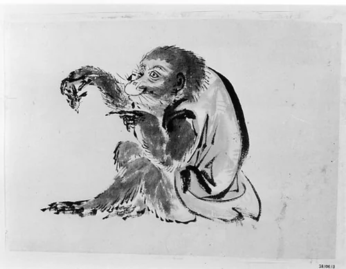 Monkey and Bee by Hokusai School, painting, 1800-1868