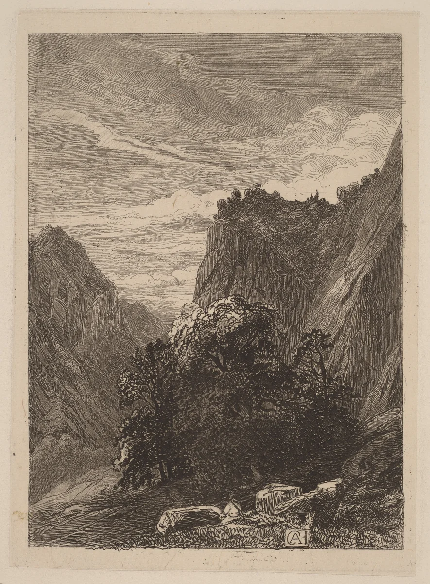 Trees at the Foot of a Cliff by Alexandre Calame, portfolio, 1838-1850