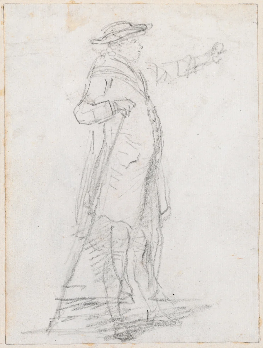 Man with a Walking Stick, Seen in Profile [recto] by Hubert Robert, drawing, 1754-1765