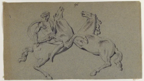 Rider and Horse in Battle Scene by anonymous, drawing, 1700-1799
