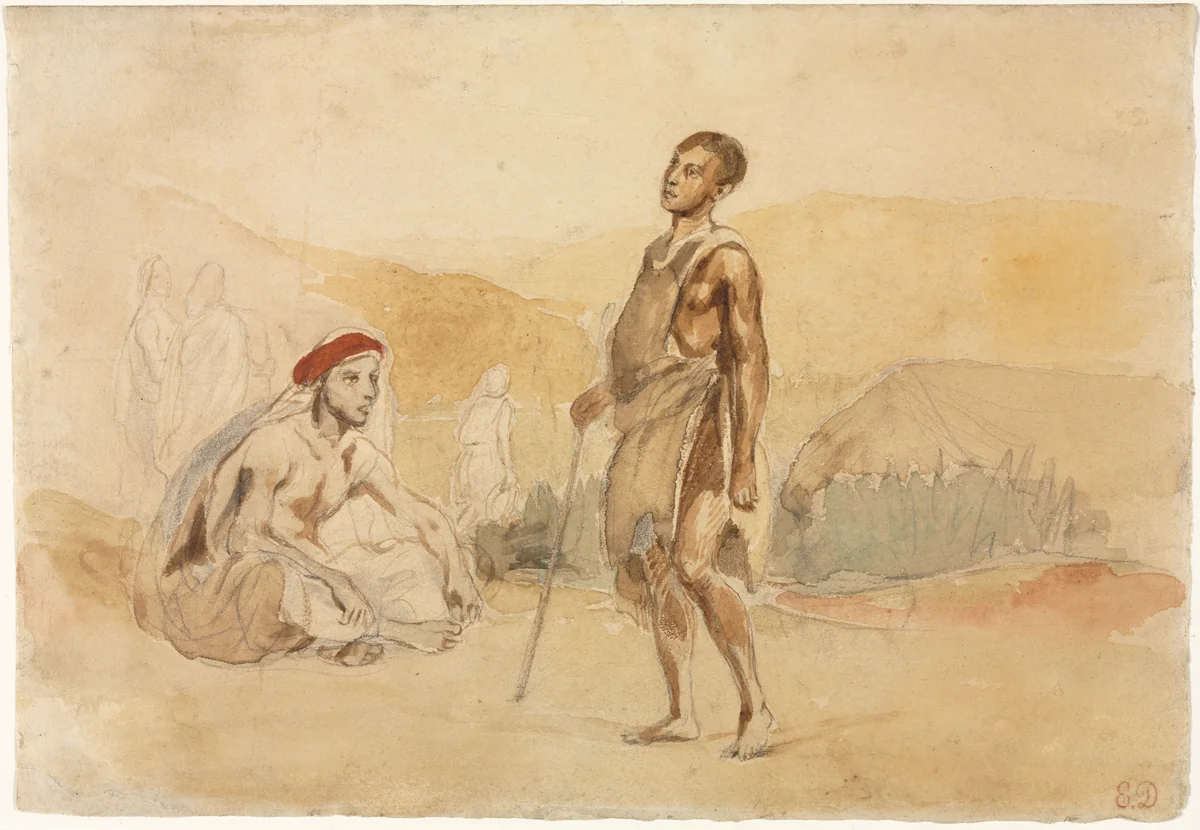 Moroccans in the Countryside by Eugène Delacroix, drawing, 1832