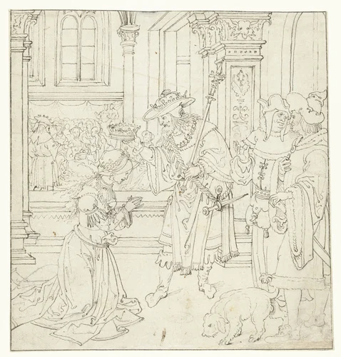 Esther wordt door Ahasverus gekroond by anonymous, drawing, 1517