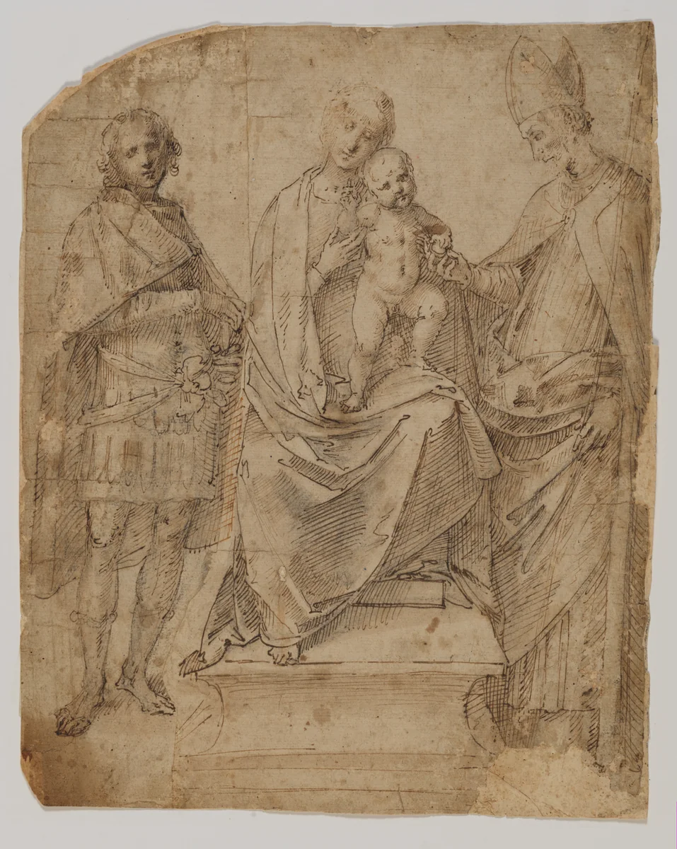 Madonna and Child with Saints Martin and Maurice (?) by Gaudenzio Ferrari, drawing, 1527-1533