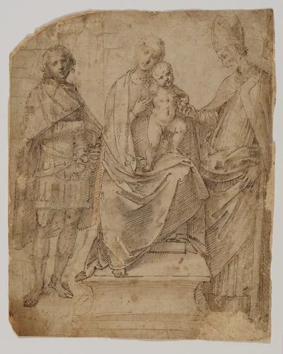 Madonna and Child with Saints Martin and Maurice (?) by Gaudenzio Ferrari, drawing, 1527-1533