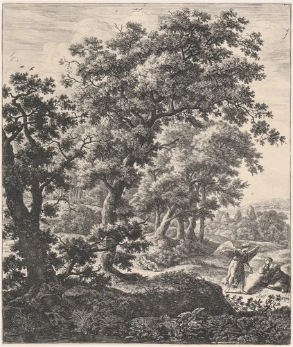 Hagar Consoled by the Angel by Anthonie Waterloo, print, 1620-1690