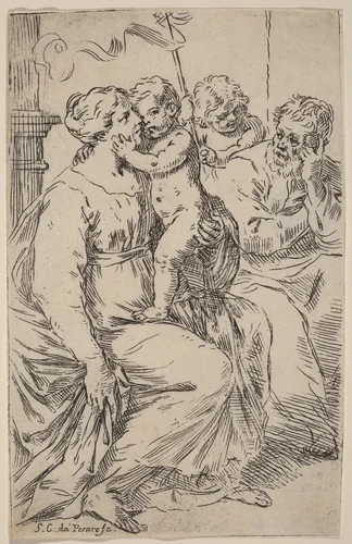 The Holy Family by Simone Cantarini, print, 1612-1648