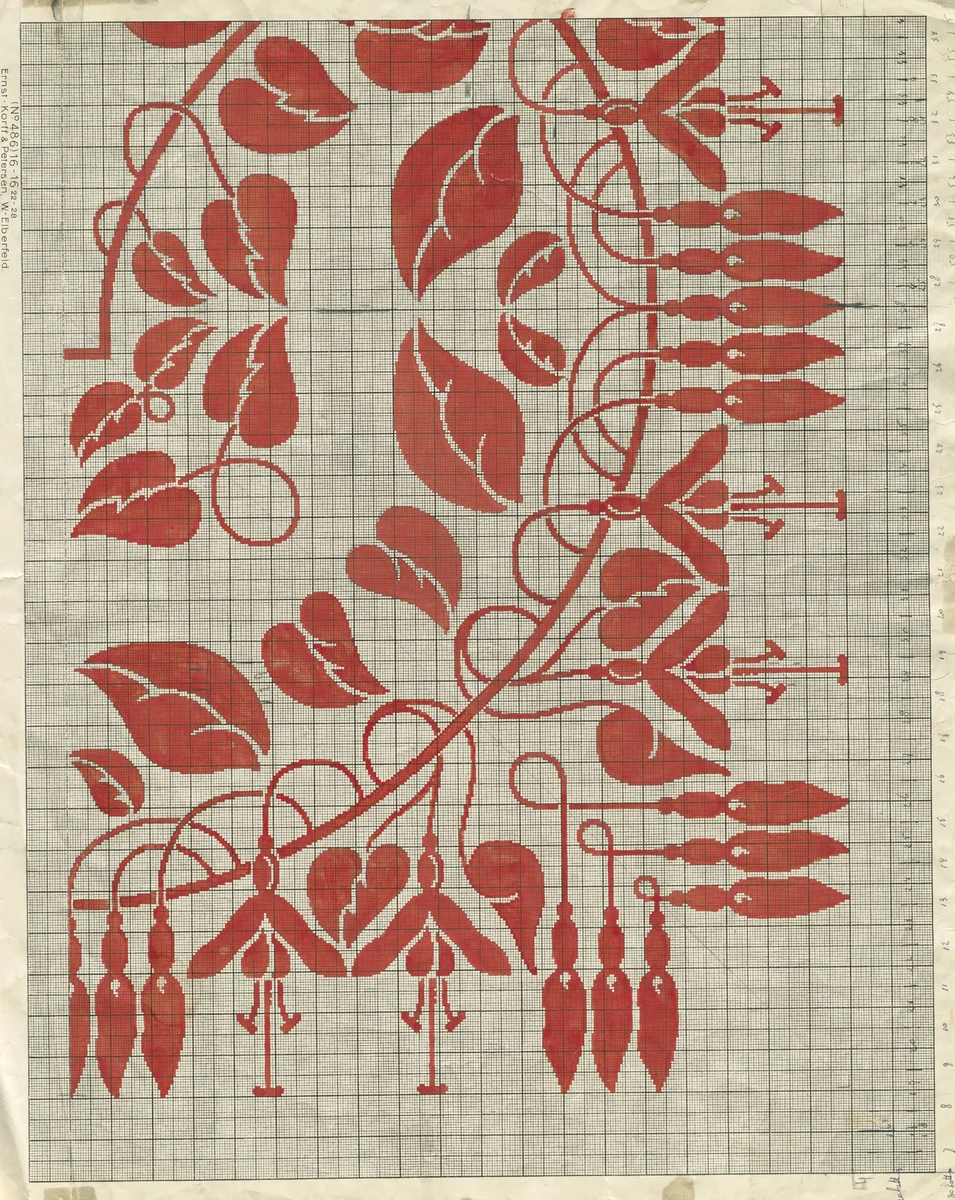 Patroontekening voor een damasten tafellaken met dessin "Fuchsia" en monogram RIL (Royal Interocean Lines) by Cornelis van der Sluys, drawing, 1891-1944