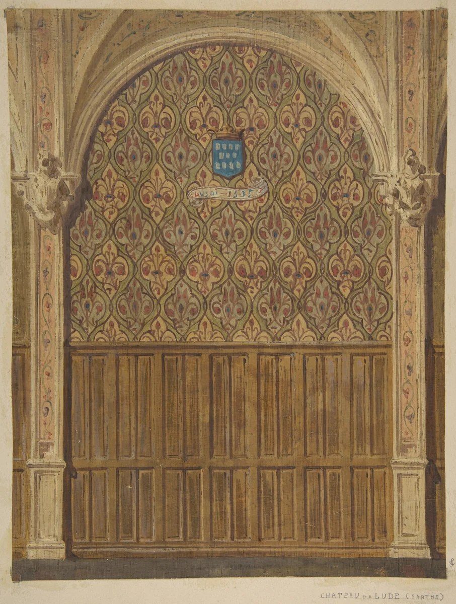 Design for wall decoration in a gallery of the Chateau de Lude, Sarthe by Jules-Edmond-Charles Lachaise, drawing, 1850-1900