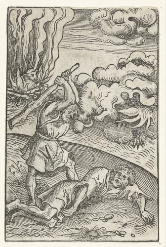 Kain slaat Abel dood met een knots by Lucas Cranach, print, 1528-1554