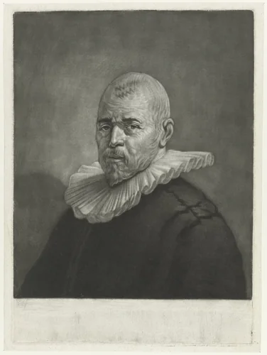Portret van een man met een geplooide kraag by Jan Stolker, print, 1734-1785