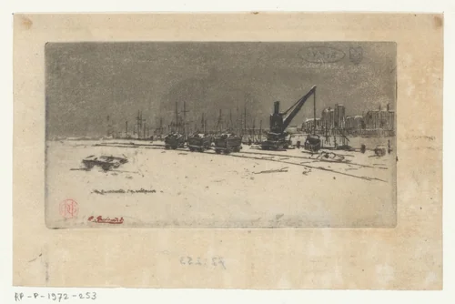 Sneeuwgezicht op Parijs by Henri Charles Guérard, print, 1856-1897