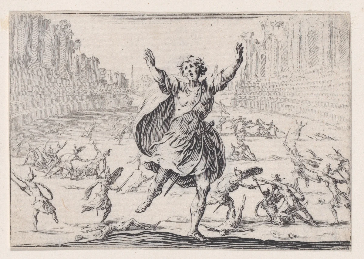 Escarmouche dans un Cirque (Skirmish in a Circus), from "Les Caprices" Series A, The Florence Set by Jacques Callot, print, 1617