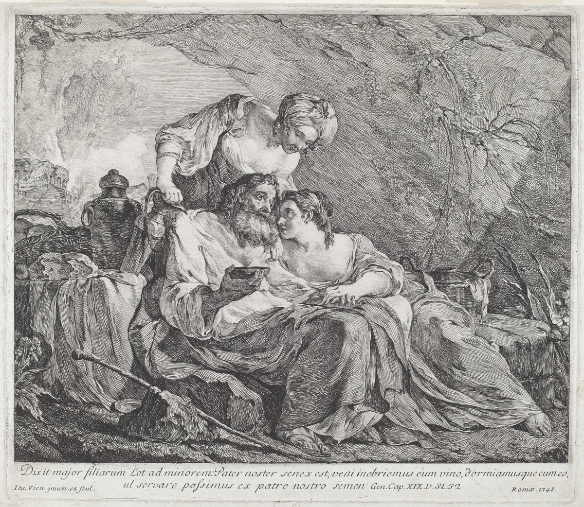 Lot and His Daughters by Joseph-Marie Vien, print, 1748