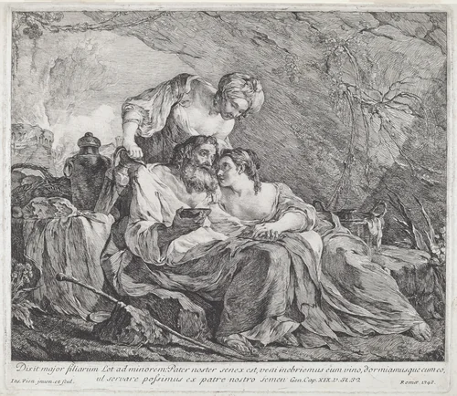 Lot and His Daughters by Joseph-Marie Vien, print, 1748