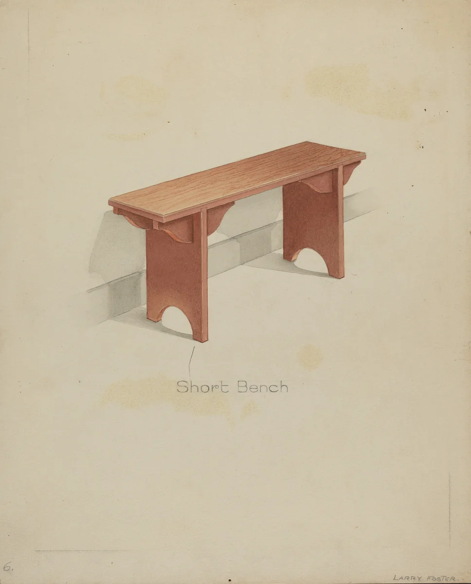 Shaker Short Bench by Lawrence Foster, index of american design, 1935-1942