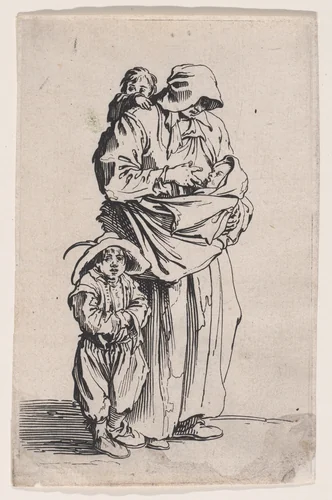 La Mère et ses Trois Enfans (The Mother and her Three Children), from "Les Gueux suite appelée aussi Les Mendiants, Les Baroni, ou Les Barons" (The Beggars, also called the Barons) by Jacques Callot, print, 1618-1628