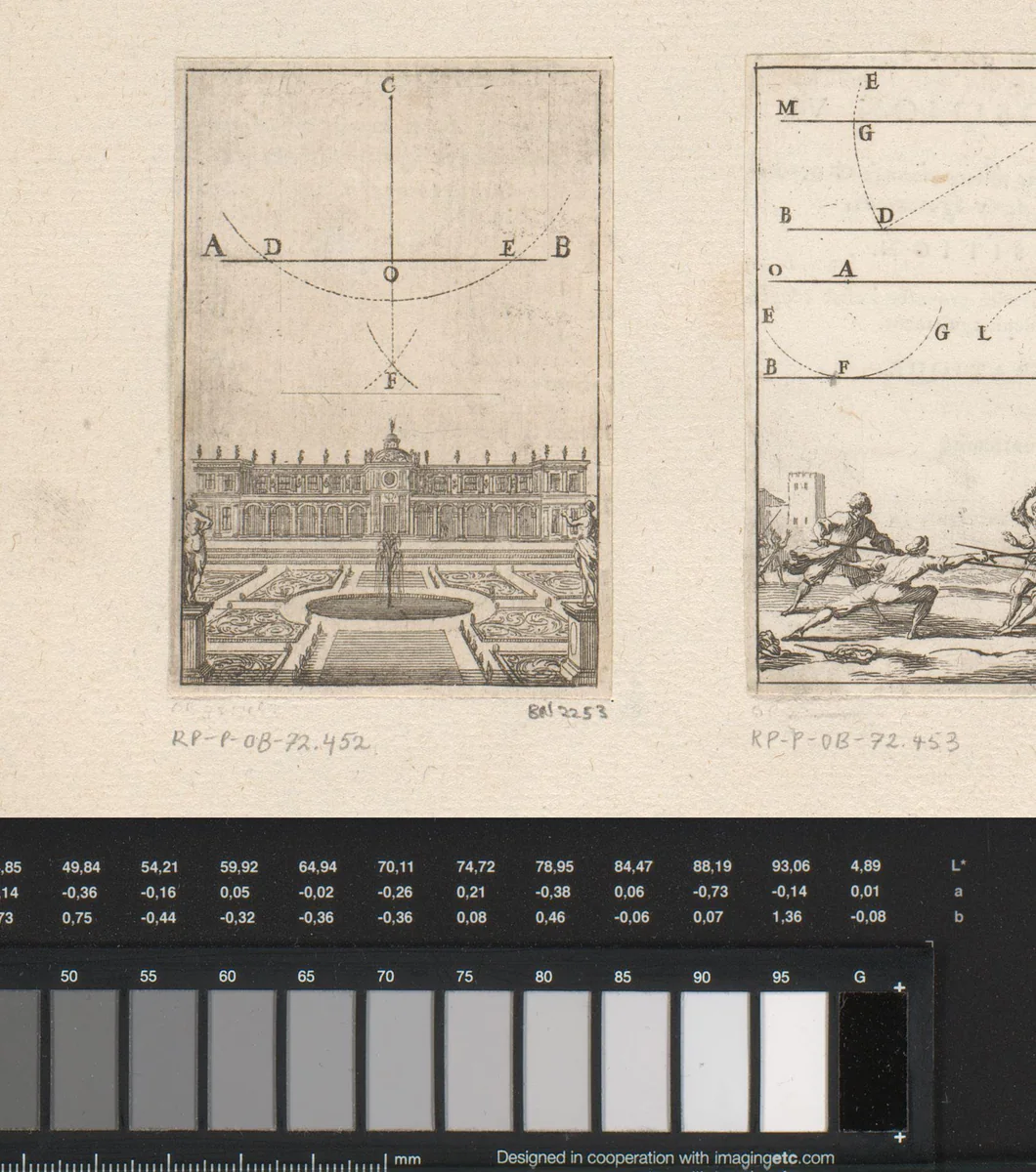 Neerlaten van een loodrechte lijn met onderaan zicht op een paleis by Sébastien Leclerc, print, 1669