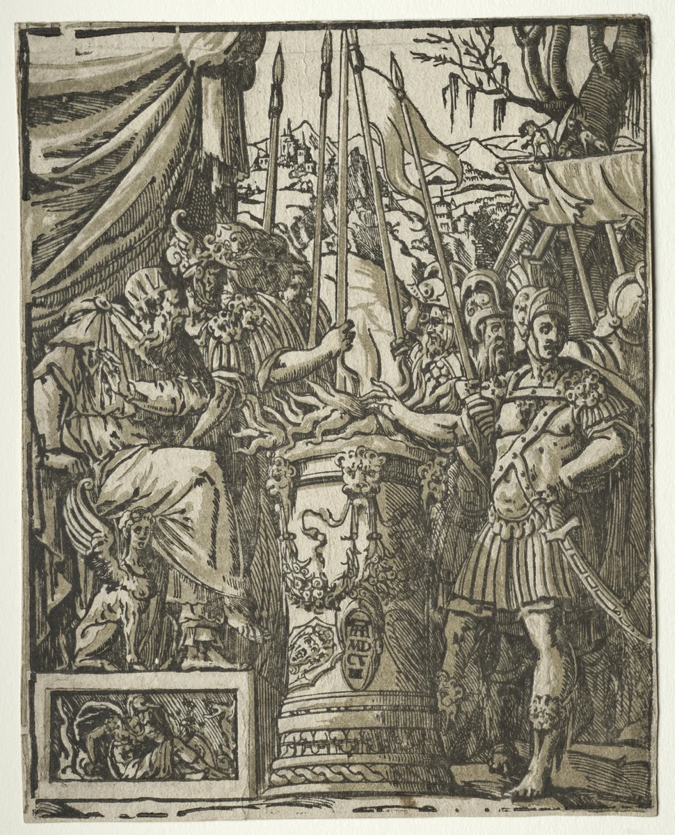 Mucius Scaevola by Andrea Andreani, print, 1608