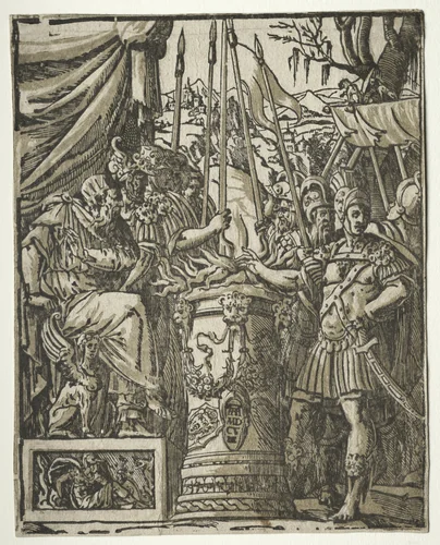 Mucius Scaevola by Andrea Andreani, print, 1608