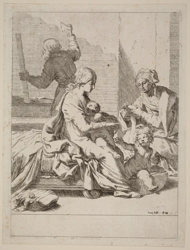 The Holy Family with Saint Elizabeth and Saint John the Baptist by Elisabetta Sirani, print, 1650-1660