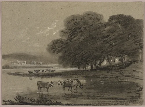 Landscape with Cows by Thomas Monro or Thomas Gainsborough, drawing, 1747-1833