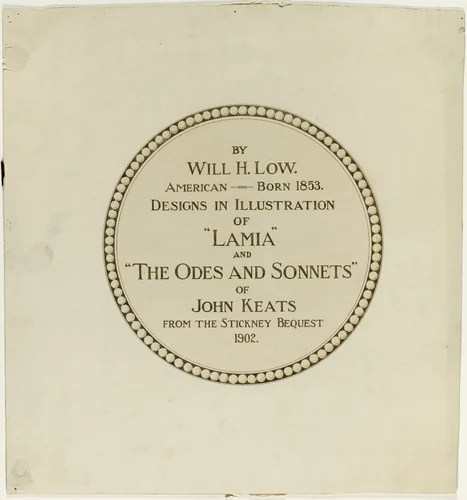 Title Page for the "Odes and Sonnets of John Keats" by Will Hicock Low, drawing, 1883-1902