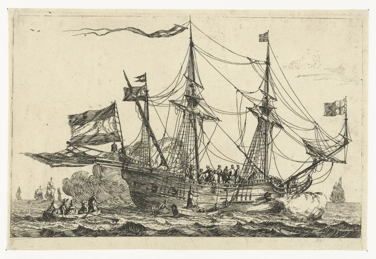 Aankomst van een Engels schip by Reinier Nooms, print, 1650-1664