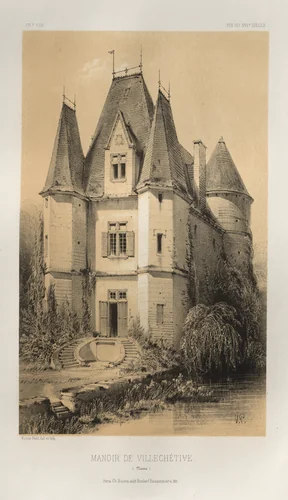 Architecture Pittoresque ou Monuments des XVeme. Et XVIeme. Siecles: Chateaux de France des XV et XVI Siecles: Pl. 70, Manoir De Villechétive (Nièvre) by Victor Petit, print, 1860