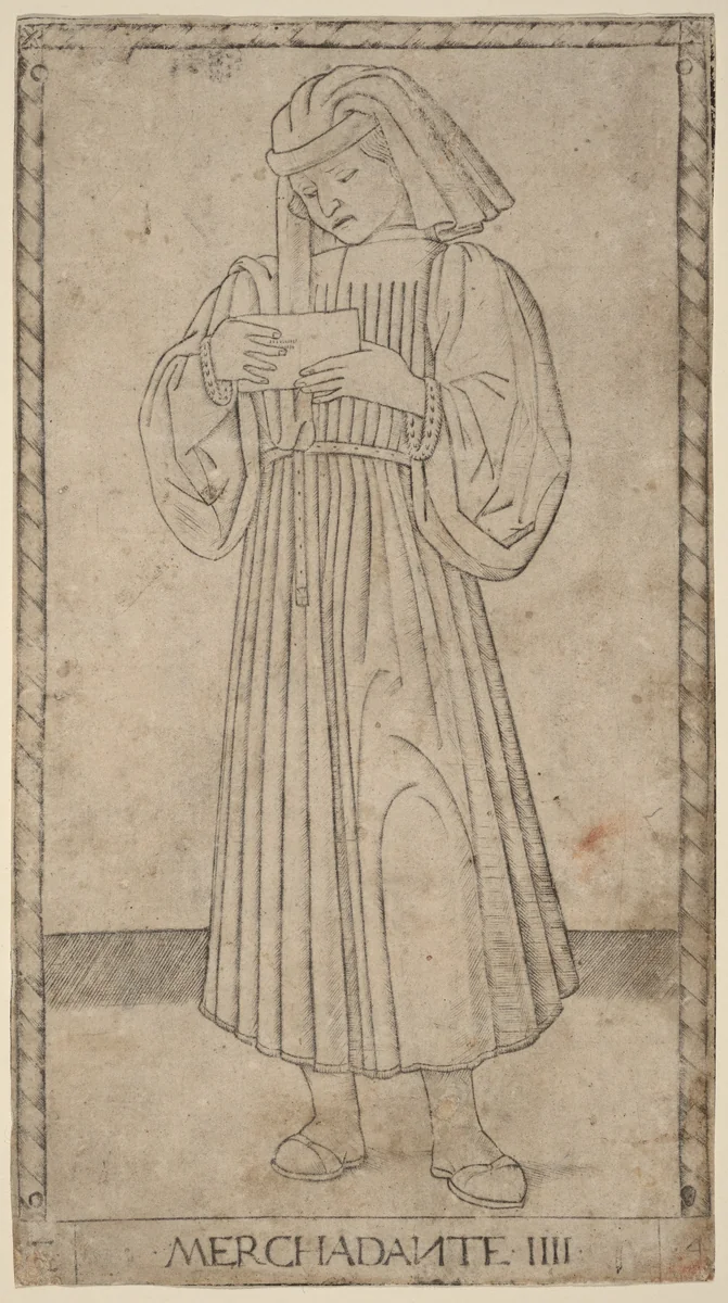 Merchadante (Merchant) by Master of the E-Series Tarocchi, print, 1465