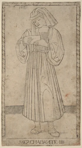 Merchadante (Merchant) by Master of the E-Series Tarocchi, print, 1465