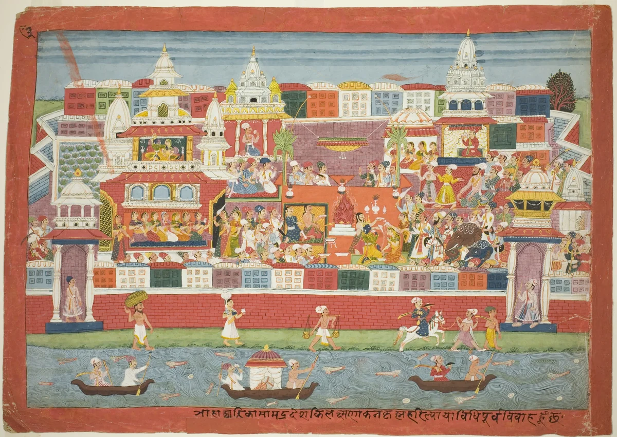 Krishna's Marriage to Kalinda, page from a Dispersed Bhagavata Purana manuscript by Nepal, painting, 1765-1800