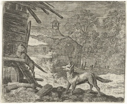 Reinaert de vos misleidt Tibert de kat by Allaert van Everdingen, print, 1665-1675
