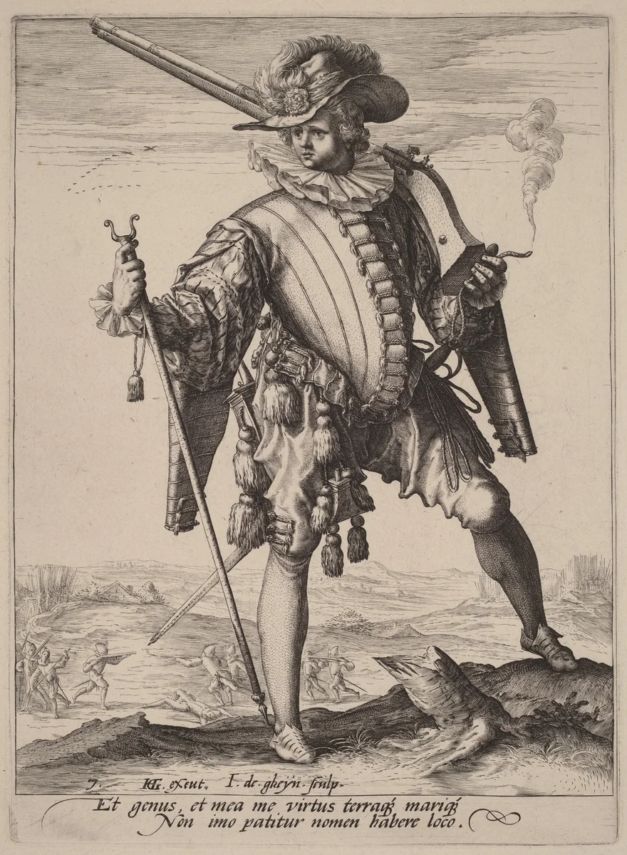 Soldier with Arquebus by Jacques de Gheyn II, portfolio, 1587