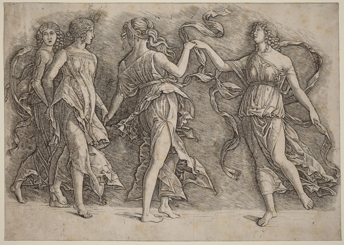 Four Dancing Muses by Andrea Mantegna, print, 1497