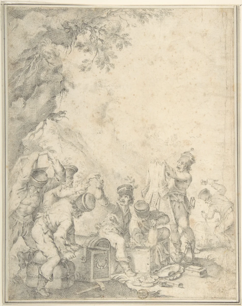 Brigands: Design for an Engraving by Domenico Maria Fratta, drawing, 1700-1800