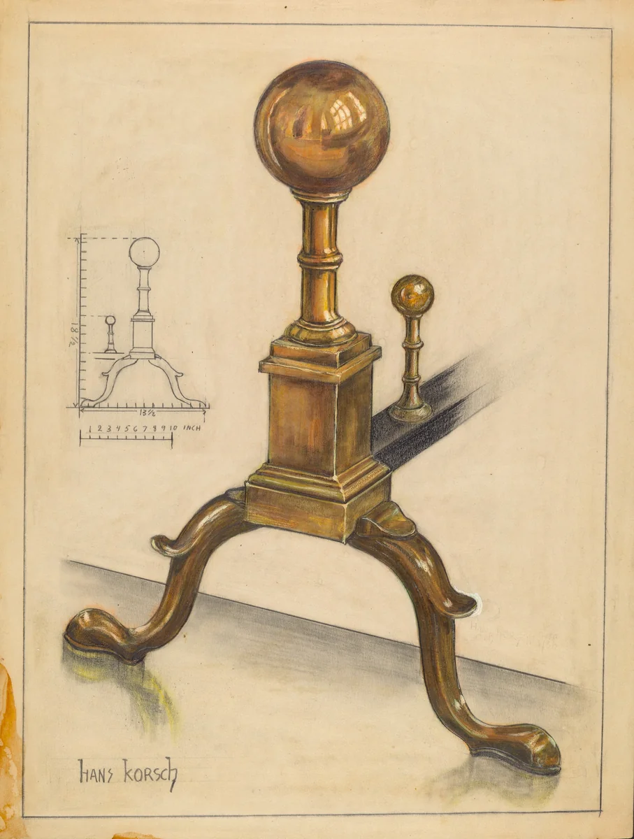 Andiron by Hans Korsch, index of american design, 1935-1942