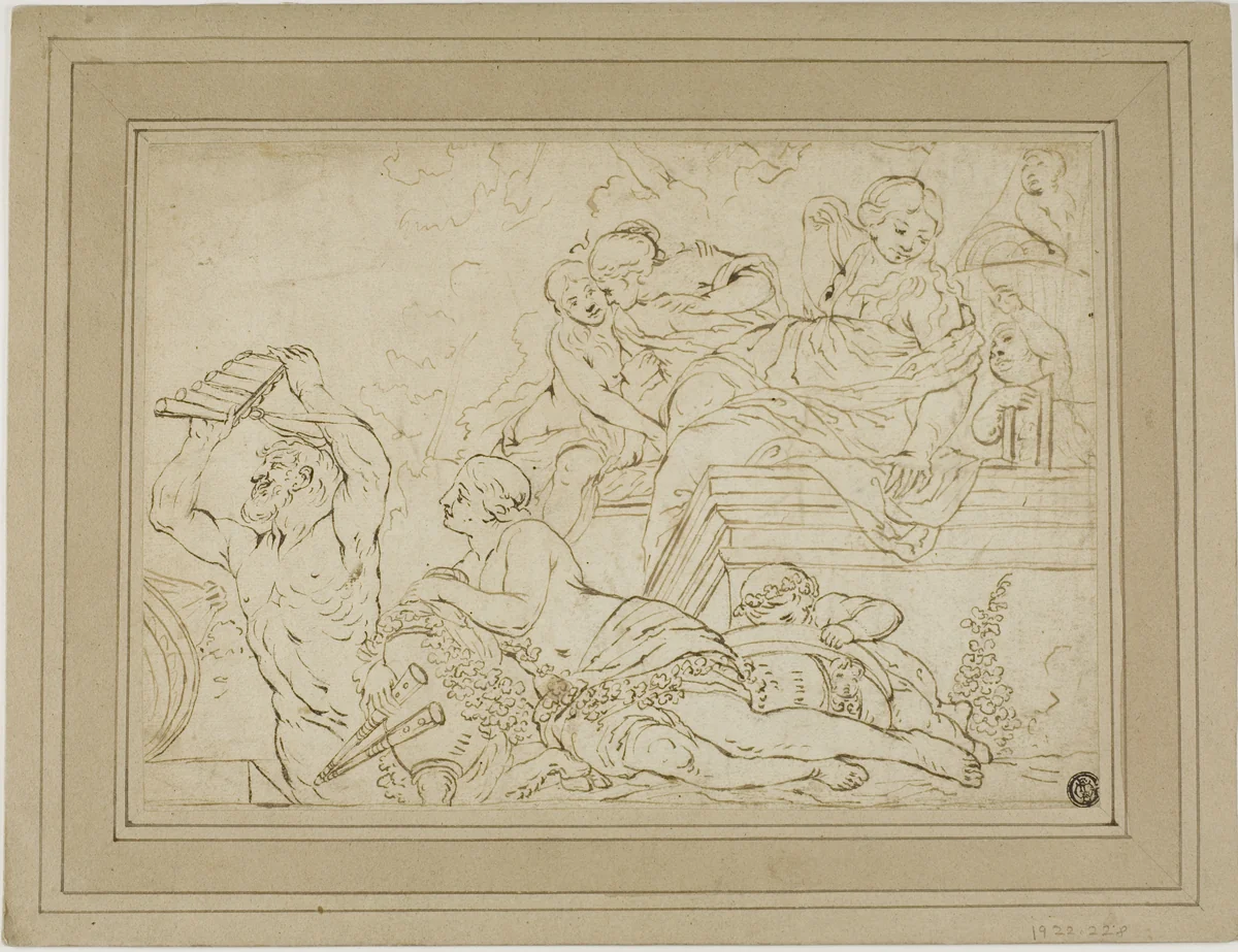 Scene with Nymphs and Satyr by Nicolas Pierre Loir, drawing, 1644-1679