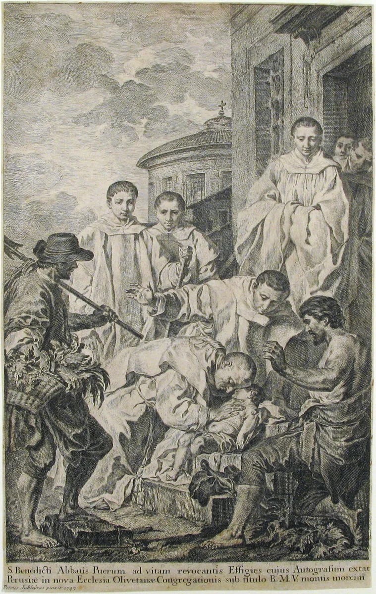 San Bendetto resuscita un fanciullo by Pierre Hubert Subleyras, print, 1710-1749
