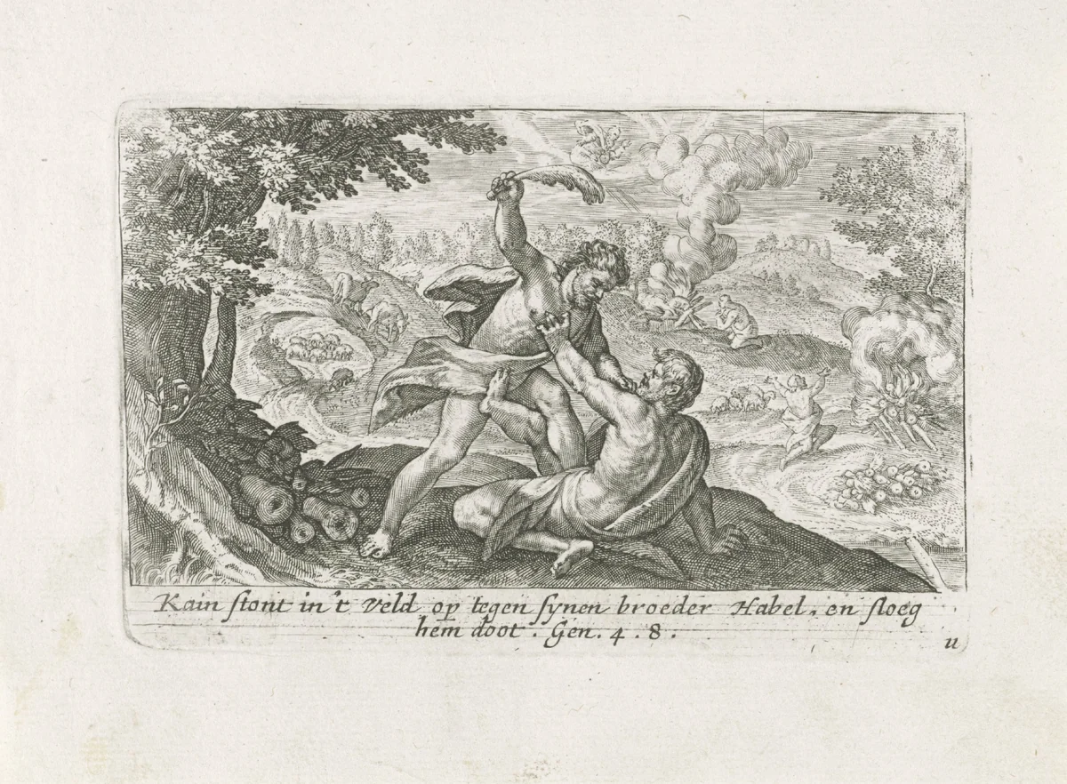 Kaïn doodt Abel by Crispijn van de Passe, print, 1700-1750