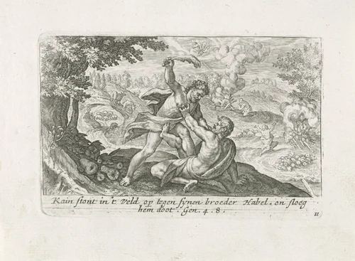 Kaïn doodt Abel by Crispijn van de Passe, print, 1700-1750