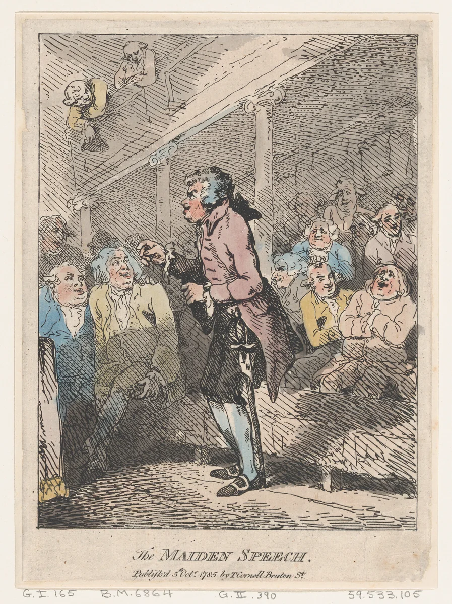 The Maiden Speech by Thomas Rowlandson, print, 1785