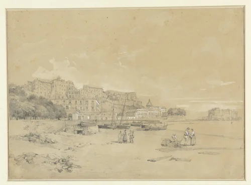 Gezicht op Chiatanone Veduta del Chiatanone v. del Castello dell'uovo by Antoine Eugène Ernest Buttura, drawing, 1851-1900